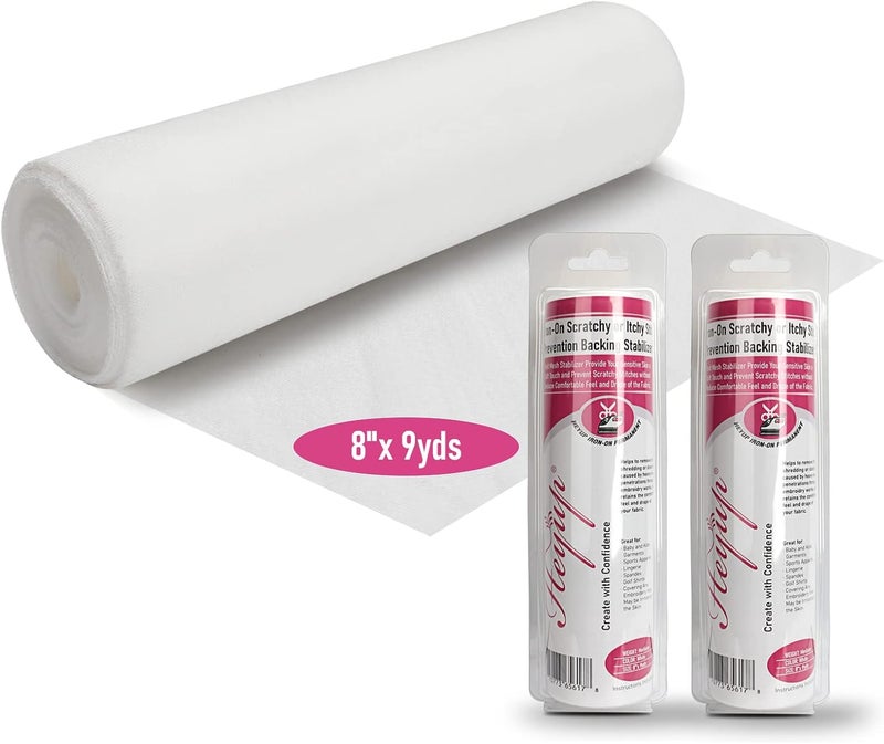 Heyup Iron on Embroidery Stitch Cover 8" x 9 Yd Light Weight Stabilizer Prevent Scratchy or Itchy Stitches, Soft Touch Backing for Sensitive Skin, Babies, and Embroidery Garments, 2 Pack - Image 1